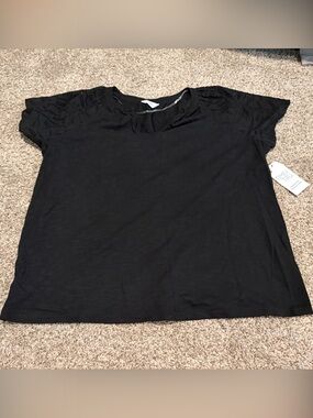 NWT Black Women's Eyelet Shoulder Tee - Classic Short Sleeve Top